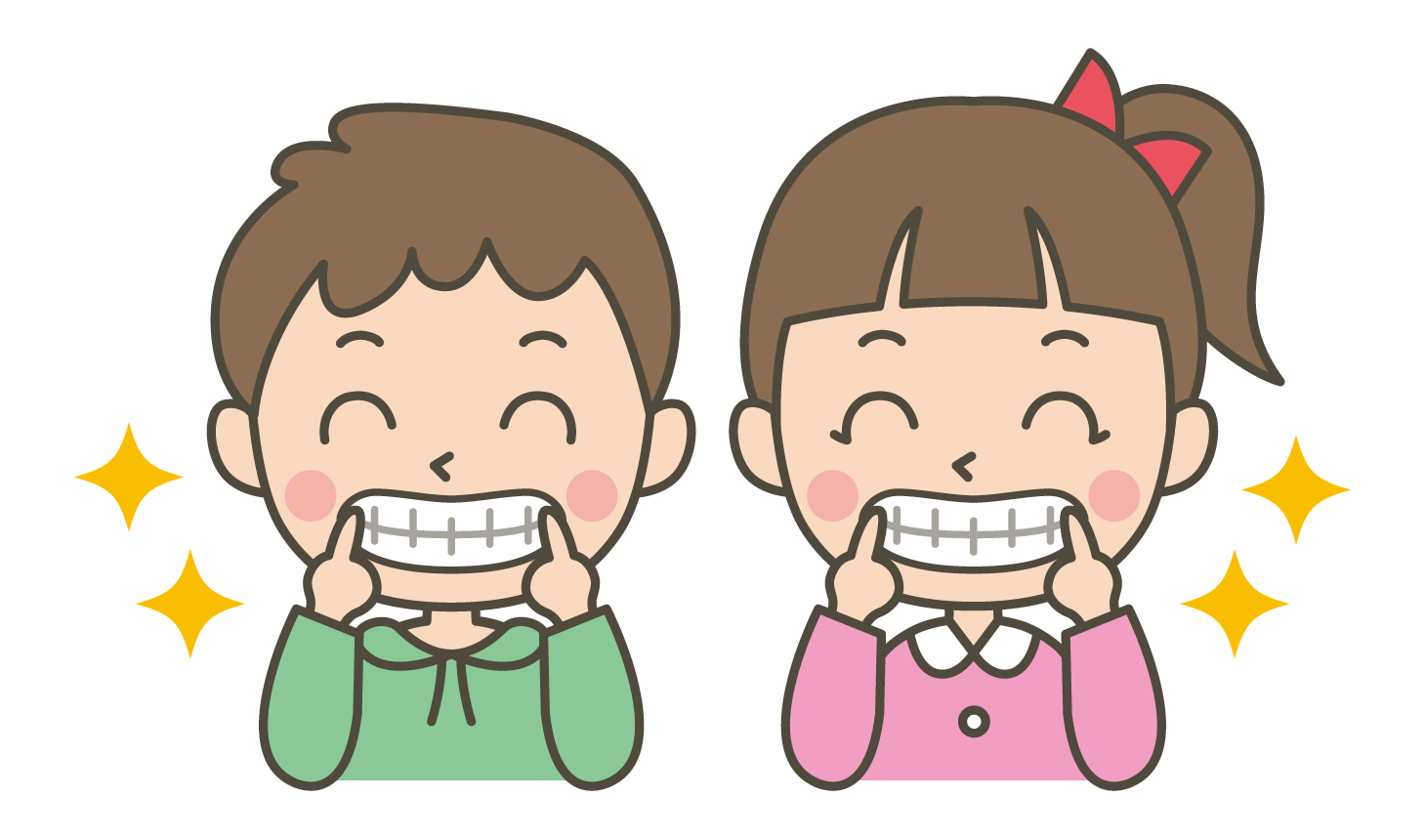 お子様の歯｜男の子と女の子が歯を見せて笑っている画像